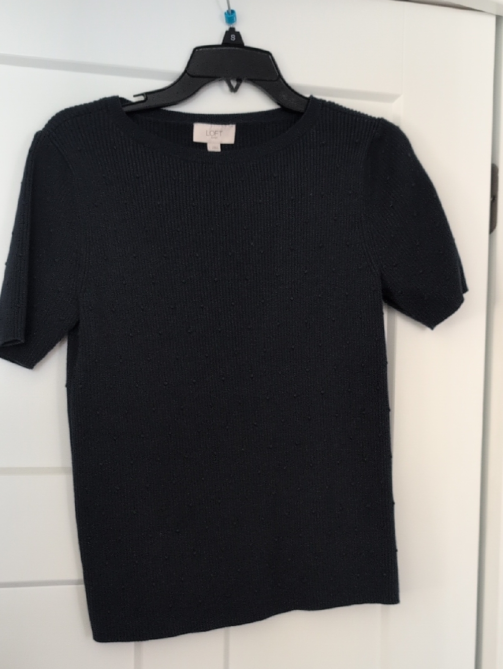 LOFT Navy Blue Short Sleeve Textured Knit Top